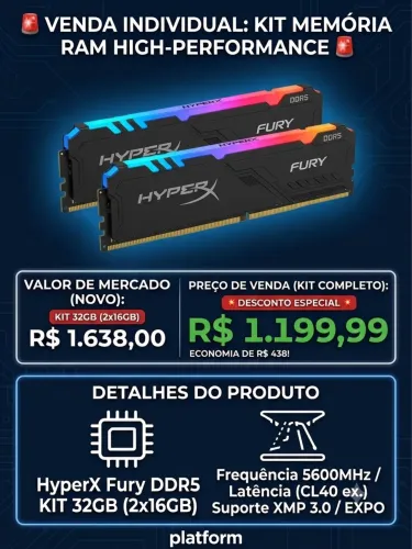 Kit 2x memória ram 16gb ddr5 5600mhz Hypex RGBA