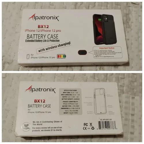 Capa com bateria para iPhone 12/12 Pro com carregamento sem fio (BX12) - novo!
