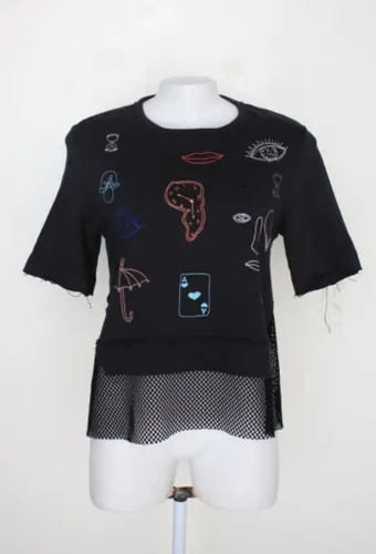 Blusa Animale T-Shirt Moletom Preto Bordado Surrealista Dalí com Barra em Tela
