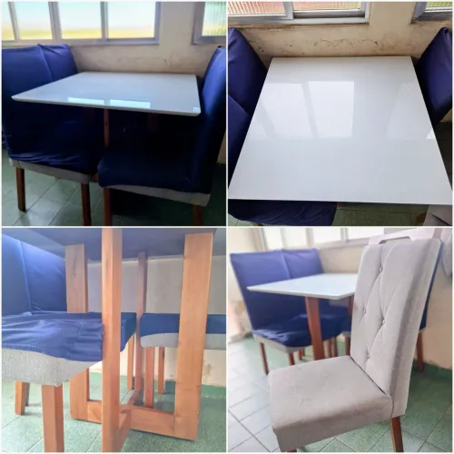 Mesa de vidro com madeira original com 4 cadeiras