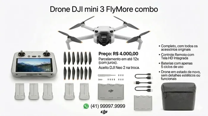 Drone DJI mini 3 FlyMore combo seminovo