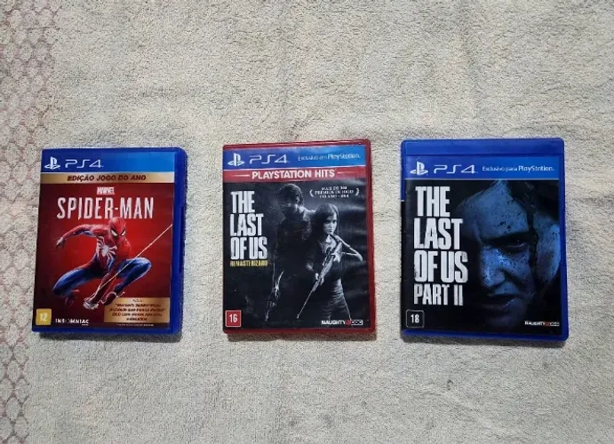 Lote com 3 Jogos de PS4 Originais - Spider-Man + The Last of Us Remastered + Part II