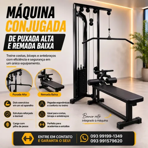 Máquina Conjugada de Puxada Alta e Remada Baixa - Equipamento Profissional