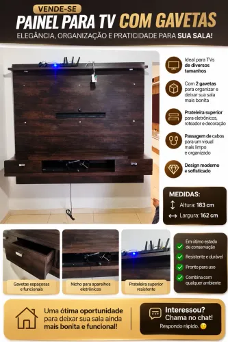 Painel para TV com Gavetas | 183x162 cm | Excelente Estado