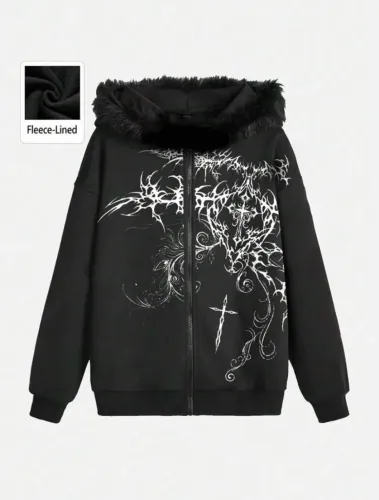 Moletom com capuz Y2K - ROMWE - Outono-Inverno. Elegante. Moletom, Casaco com capuz