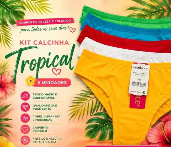 Kit com 5 Tangas fio duplo tropical Romance tamanho GG 
