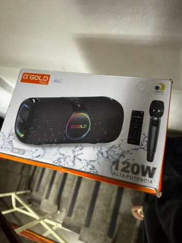 Caixa de som bluetooth 120W Gold - NA CAIXA