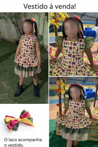 Vestido Infantil Festa Junina / Temático - Acompanha Laço