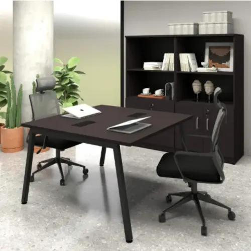 Mesa de Trabalho Plataforma 2 Lugares 120m x 120cm Pés Cavalete Metal F5