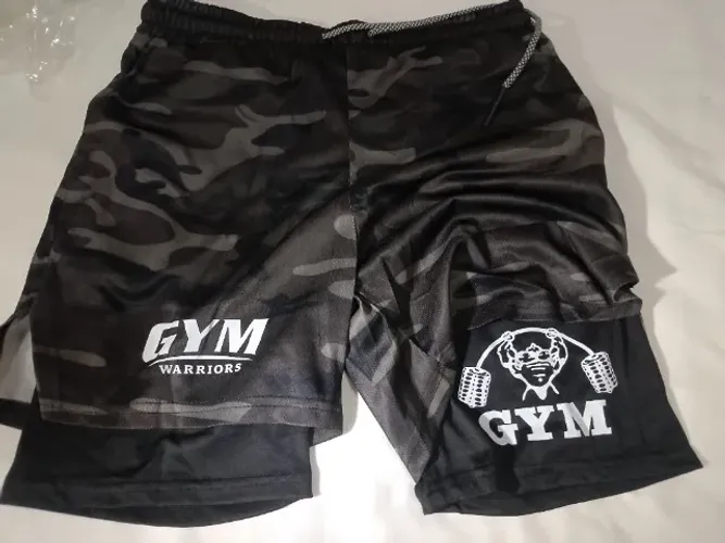 Shorts dry fit 2 em 1 duplo, bermuda estampa militar dry fit