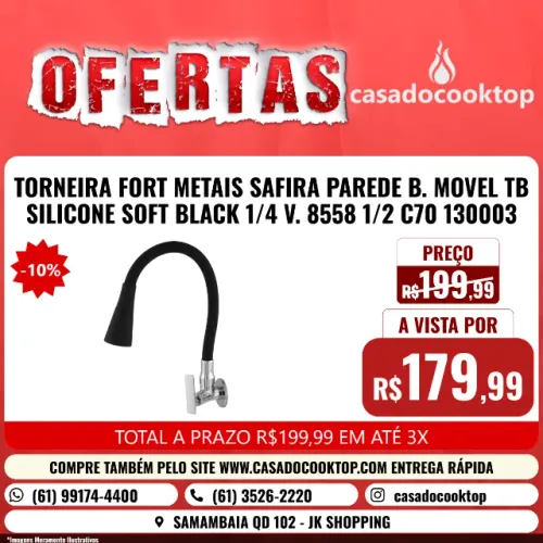 TORNEIRA FORT METAIS SAFIRA PAREDE B. MOVEL TB SILICONE SOFT BLACK 1/4 V. 8558 1/2 C70