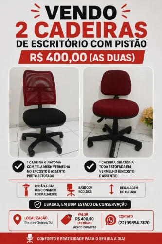 KIT CADEIRA ESCRITÓRIO PISTÃO