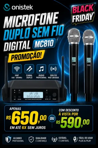 Microfone duplo sem fio digital Onistek MC810 promoção 