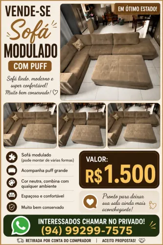 Sofá modulado com puf