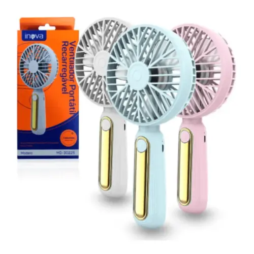 Mini Ventilador Portátil Recarregável Branco, Azul e Rosa - Inova  cod: 4131