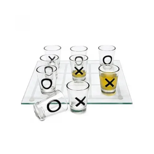 Jogo De Shot Jogo Da Velha Drink Tabuleiro De Vidro 25cm Com 9 Copos 10ml
