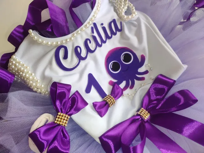 Vestido de Tule Infantil - Festa de 1 Ano - Octopus