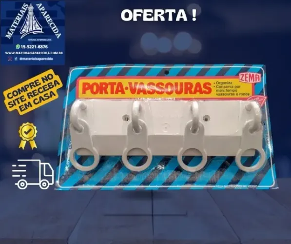 Porta Vassoura 4 ganchos Zema - NOVO