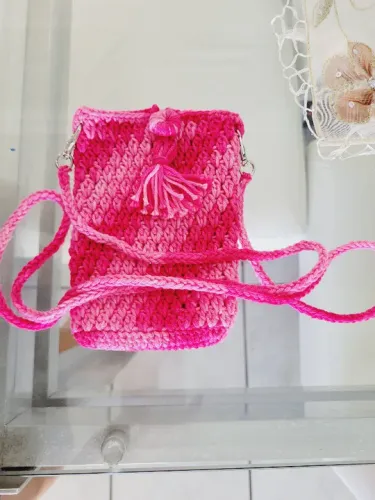 Bolsa crochê rosa nova