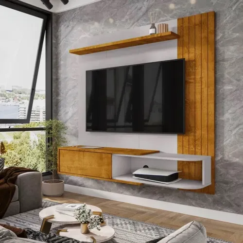 Painel Paraty Larg. 1.37m Nature/Off C/Detalhe Frisado para TV até 55" rf32