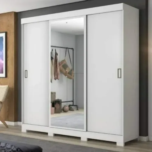"Beleza e Organização: Guarda-Roupa Casal 3 Portas de Correr com Espelho e 4 Gavetas Espaç