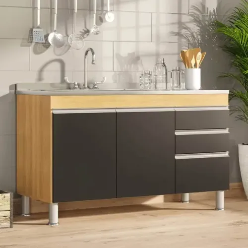 Balcão Cozinha p/ Pia Libra 2Pts 3Gvs sem Tampo Teka.Onix Quarta Divisão - Entrega Rápida!