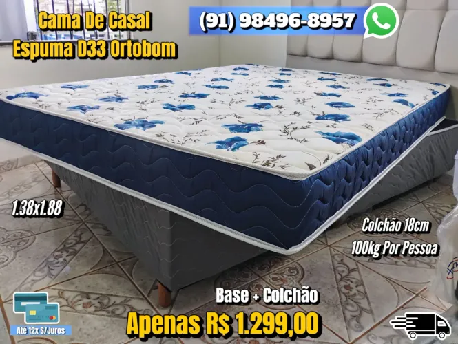 Cama de casal Espuma D33 Ortobom - Base + Colchão