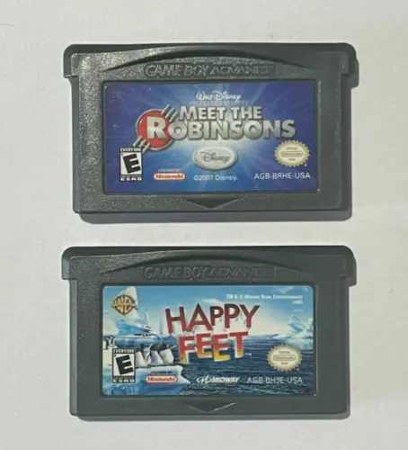 2 CARTUCHOS ORIGINAIS NINTENDO GBA HAPPY FEET e MEET THE ROBINSONS GAMEBOY ADVANCE GAME 