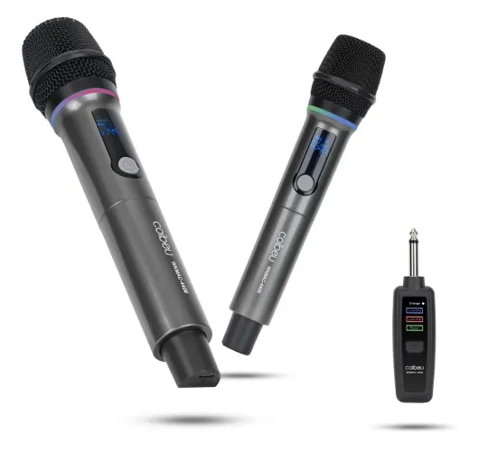 Kit 2 Microfone Sem Fio Com Visor Digital Bateria recarregável