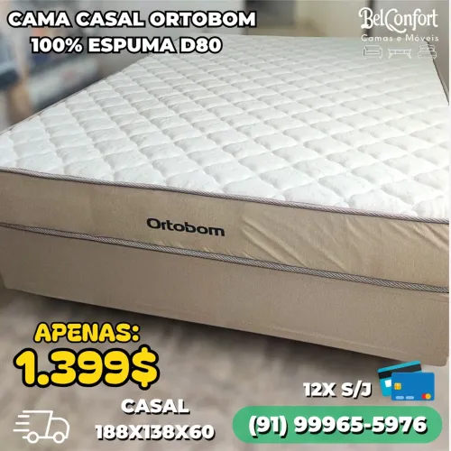 Cama Casal Ortobom D80 100% Espuma - Apenas R$ 1.399