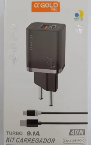 Carregador Tipo C / Usb-C 9.1A Turbo PD - A'Gold Pró 40W - Potente !!