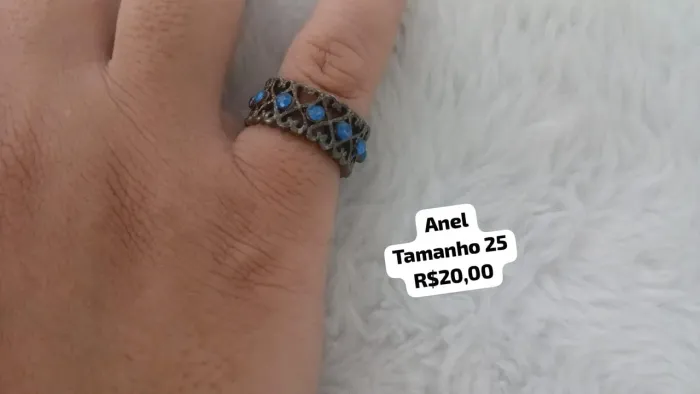 Anel Vintage com Detalhes em Azul - Tamanho 25