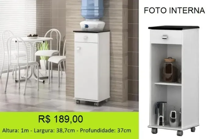 Balcão com tampo já com rodinhas