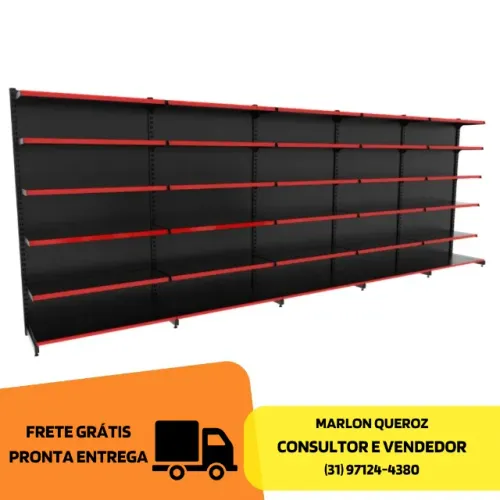 Gondola de Aço Polar Preta 6 Bandejas Nova