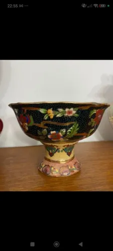 Tigela pedestal/fruteira com desenhos florais