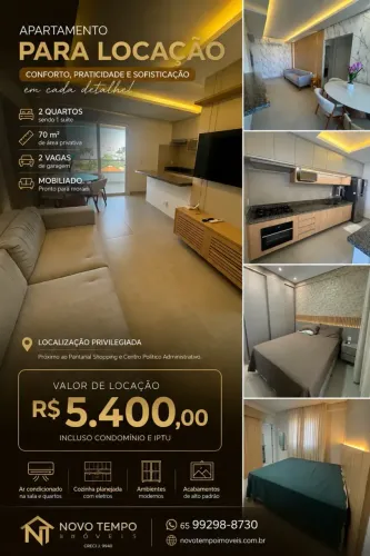 Apartamento Mobiliado disponível para locação em Cuiabá, Bosque da Saúde, Cuiabá-Mat