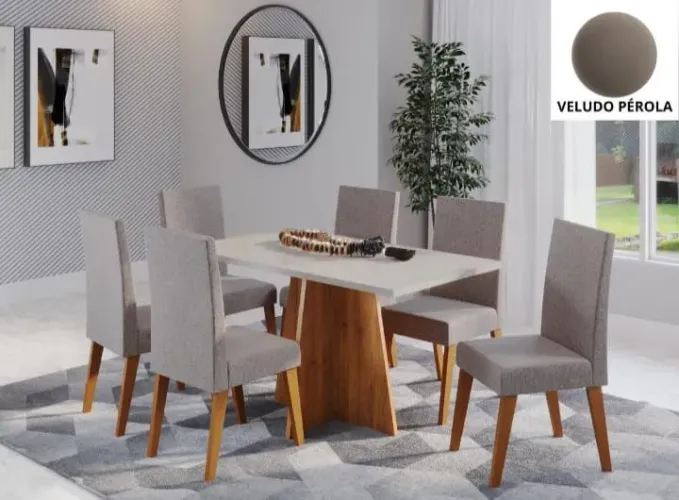 Mesa de jantar 6 cadeiras, tampo de vidro