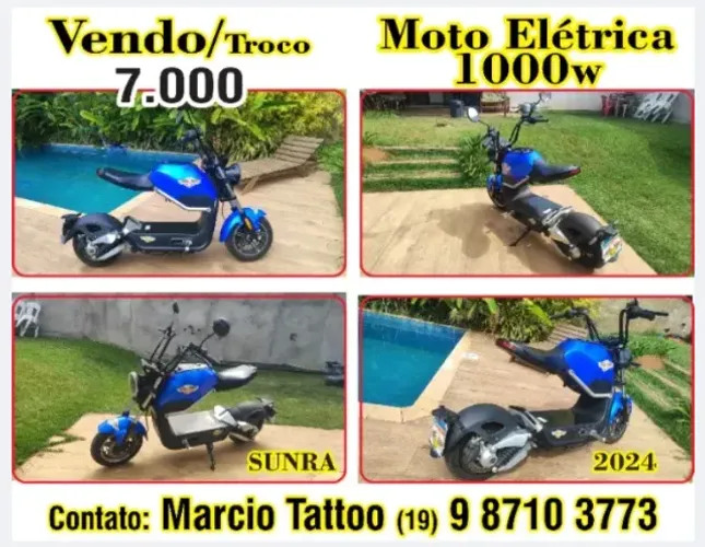 vendo moto eletrica sunra modelo miku 1000w carrega qualquer tomada 110/220 excelente