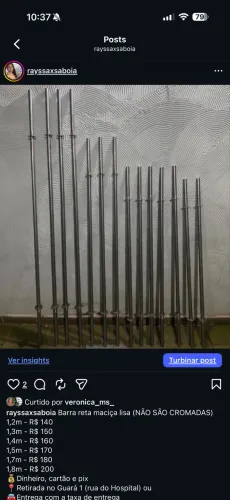 Barra reta maciça lisa (não são cromadas) 