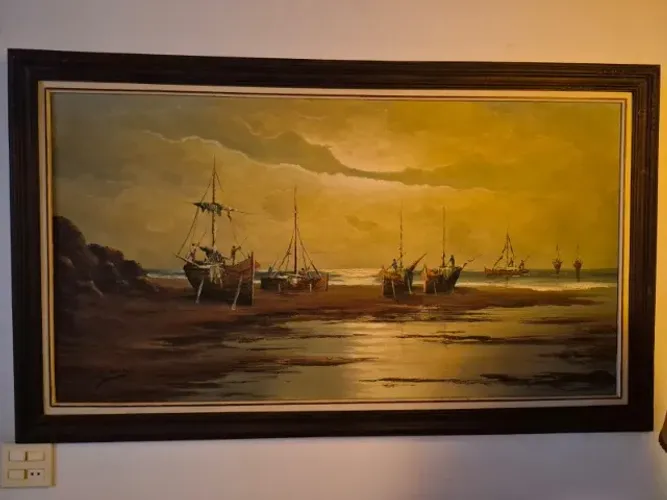 Quadro Grande - Pintura a Óleo sobre Tela | Paisagem Marítima Clássica