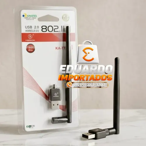 Adaptador de Rede Internet Wi-Fi USB 1800Mbps com Antena removível