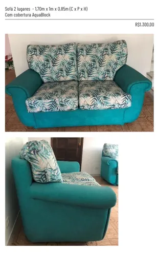 Sofá Turquesa - 2 lugares - com revestimento AcquaBlock