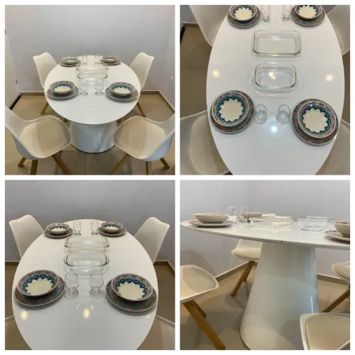 Mesa de Jantar Oval Branca 1,60m x 0,90m | Base Central
