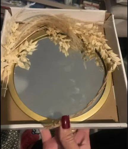 Espelho Decorativo Redondo com Flores Secas - Estilo Boho | Novo
