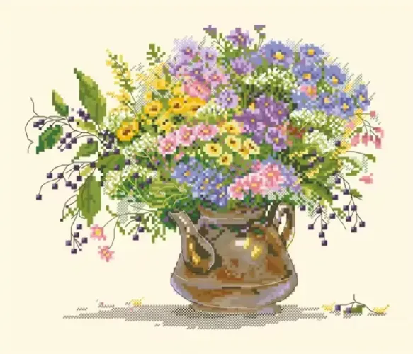 Kit para fazer Ponto Cruz Vaso de flores 14ct