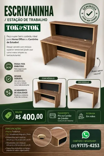 Escrivaninha Tok&Stok Seminova com Módulo Removível 120x60cm - Excelente Estado