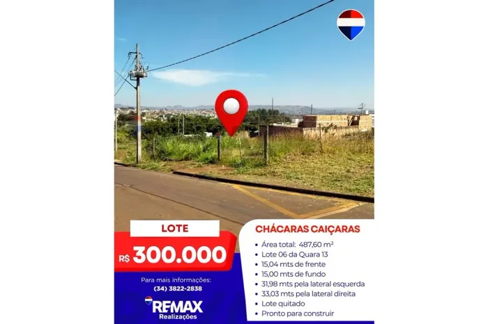 LOTE À VENDA NAS CHÁCARAS CAIÇARAS - PRONTO PARA CONSTRUIR!