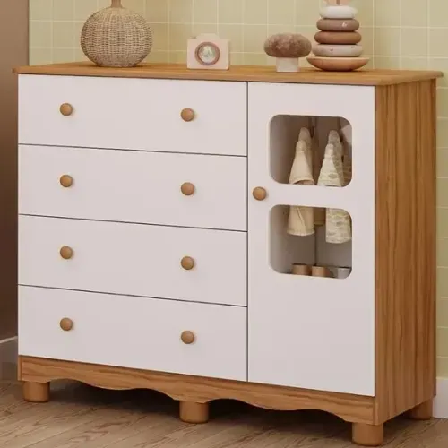 Cômoda Lumi 4 Gavetas 1 Porta, 100% MDF - Peroba