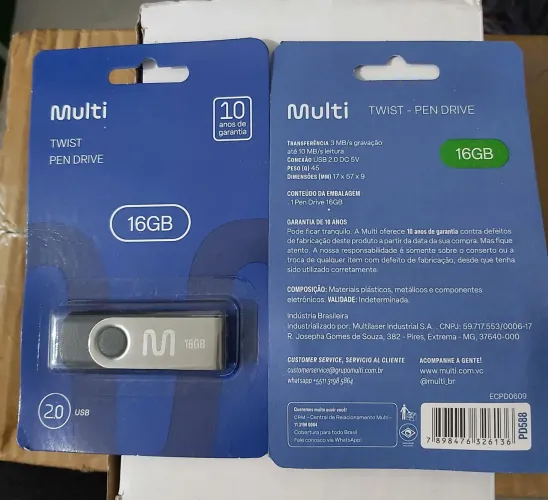 ORIGINAL: Pendrive 16GB Multilaser 2.0 USB Pen Drive