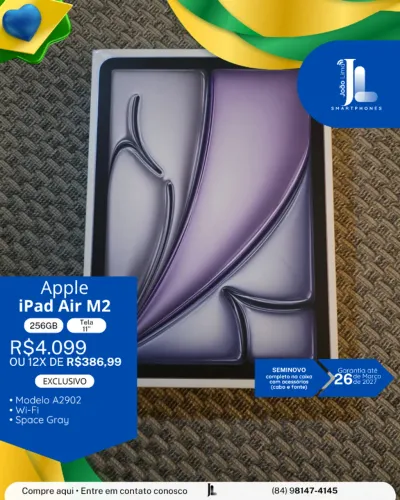 IPAD AIR M2, 256GB, TELA 11?, SEMINOVO NA GARANTIA, EXCLUSIVO!